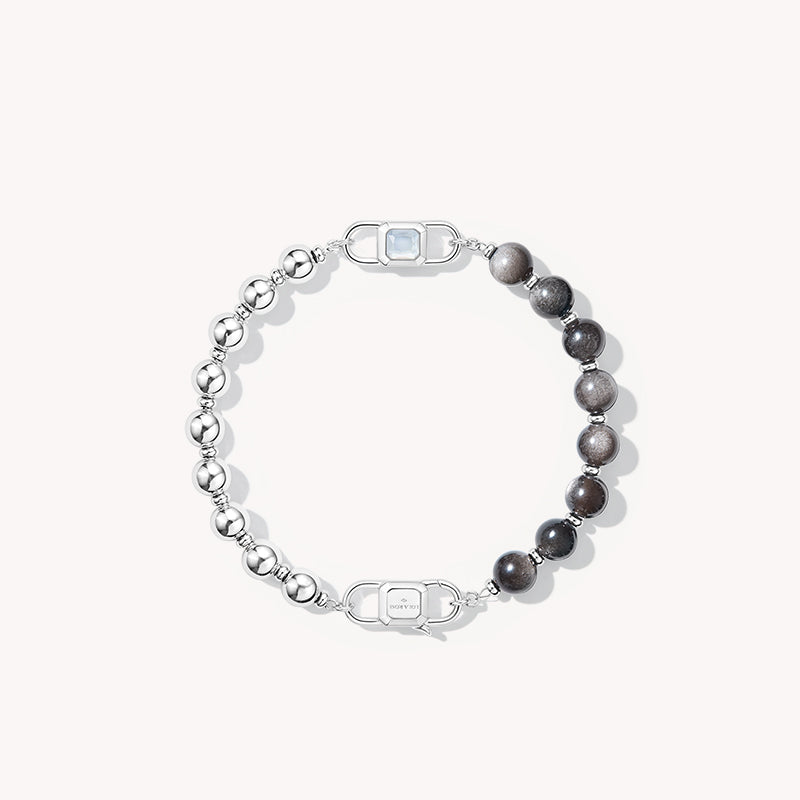 Urban Black Obsidian & Mother-of-Pearl with Crystal Bead Bracelet