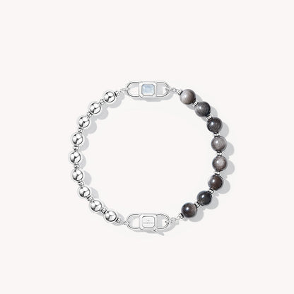 Urban Black Obsidian & Mother-of-Pearl with Crystal Bead Bracelet