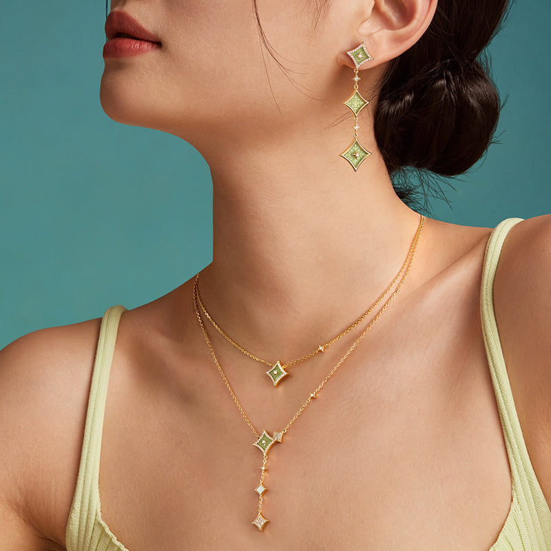 Aventurine Chain Necklace & Earrings Gift Set