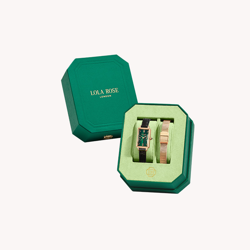 Slender Waist Malachite Textured Watch with Two Strap Set