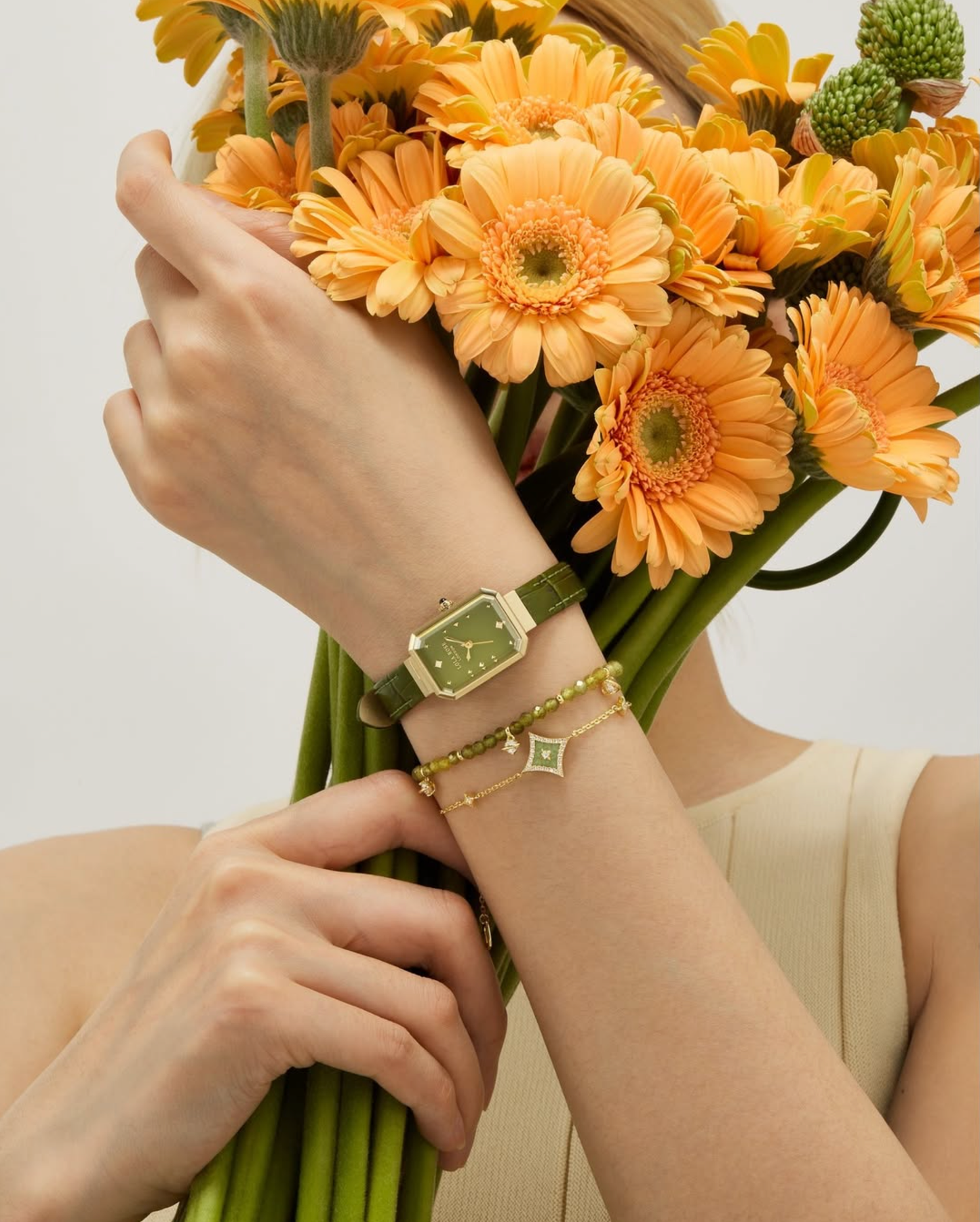 New Ms. Lola Green Onyx Watch With Two Strap Set & Bracelet Gift Set