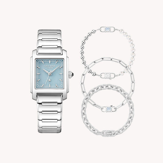 Urban Blue Quartzite Jade Watch & Bracelet Gift Set (3-Piece)