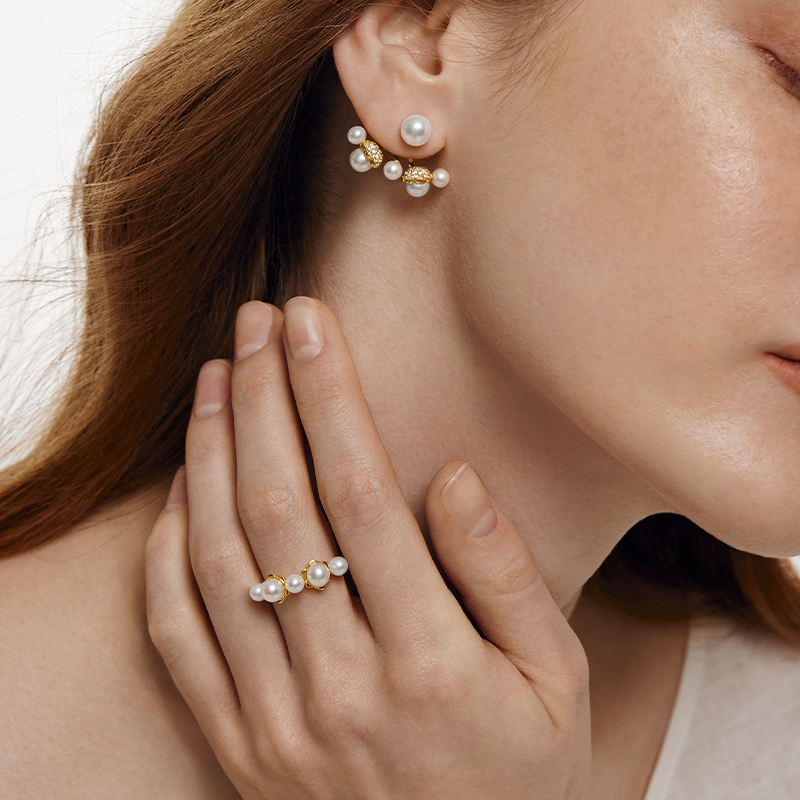 Blossom Lily of the Valley Earrings with Freshwater Pearl