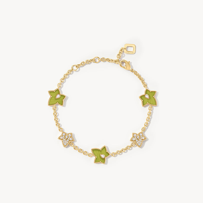 Lola Rose x AHALOLO Ivy Collection Green Calcite Bracelet, 5 leaf motif