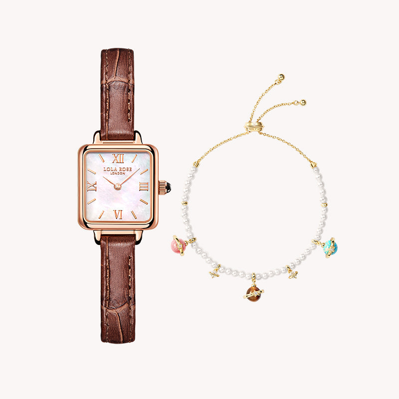 Mother of Pearl Watch & Pearl Bracelet Gift Set
