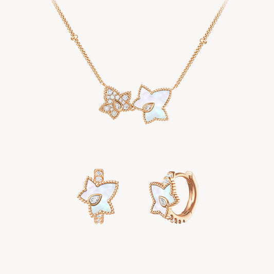 Mother of Pearl Bead Necklace & Huggie Earrings Set