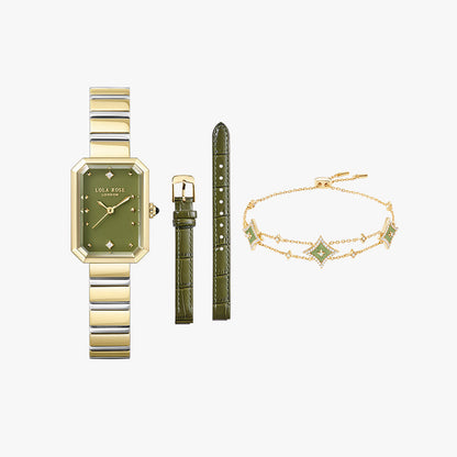 New Ms. Lola Green Onyx Watch With Two Strap Set & Bracelet Gift Set