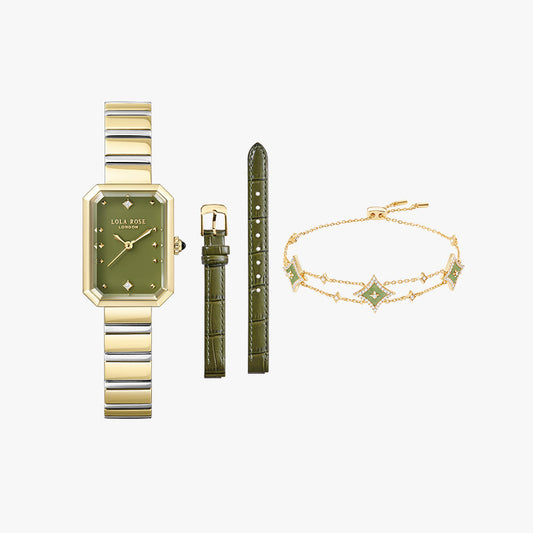 New Ms. Lola Green Onyx Watch With Two Strap Set & Bracelet Gift Set
