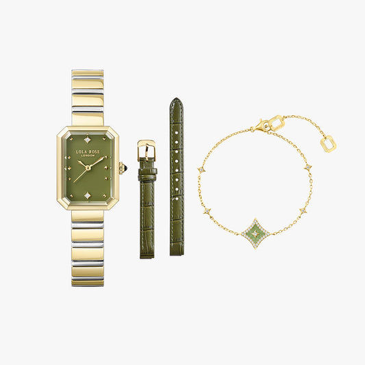New Ms. Lola Green Onyx Watch With Two Strap Set & Bracelet Gift Set