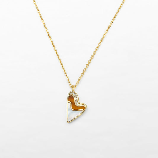 Tiger's Eye & Mother of Pearl Heart Pendant Necklace