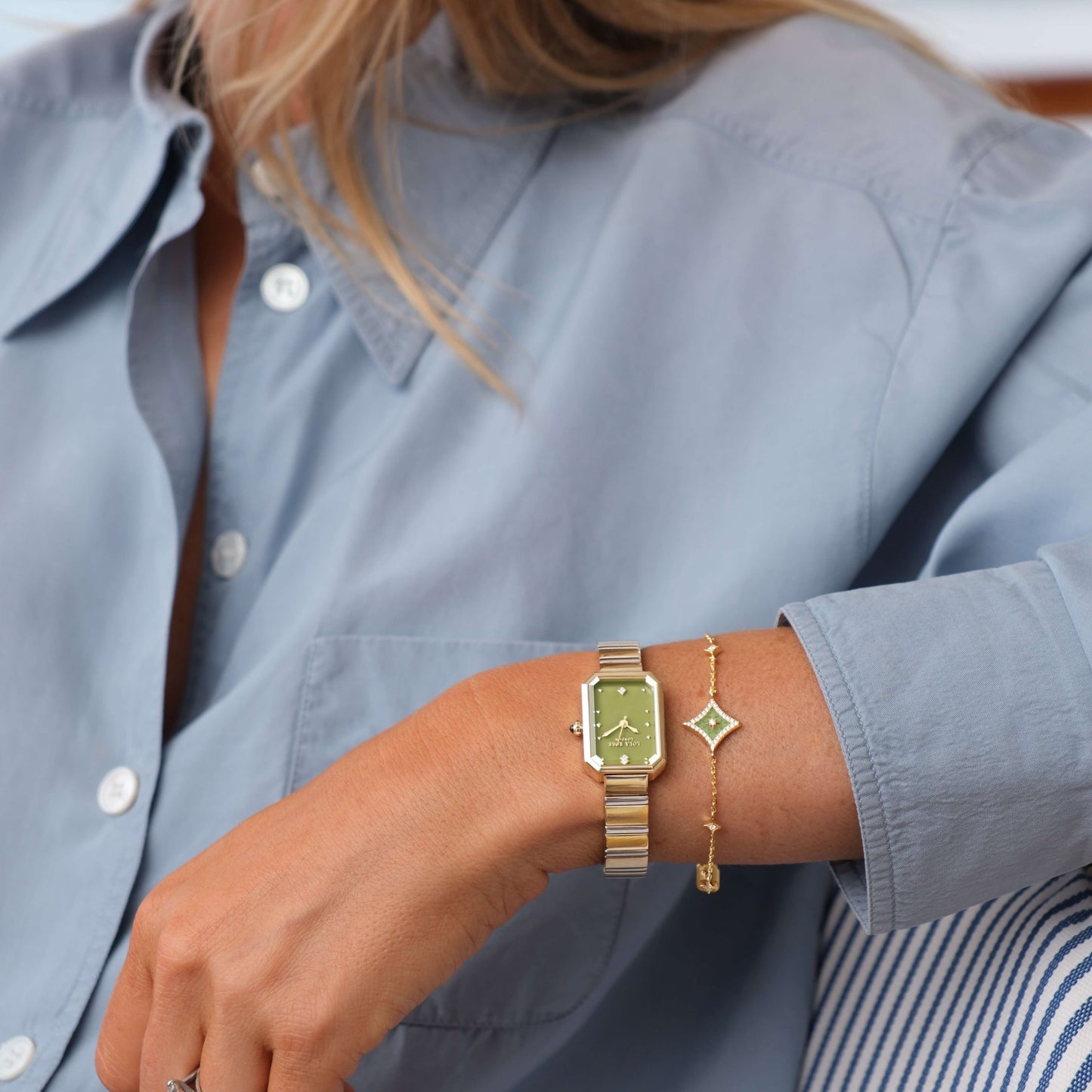 Ms. Lola Green Onyx Watch & Aventurine Starlight Bracelet Gift Set