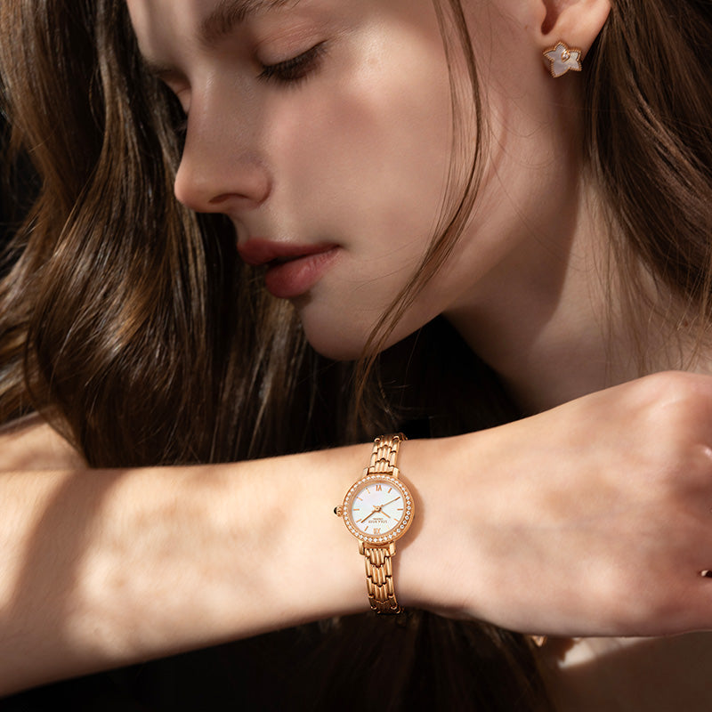 Rose Gold Mother of Pearl Watch with Cubic Zirconia