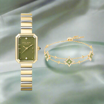 Ms. Lola Green Onyx Watch & Aventurine Star Charm Bracelet Gift Set