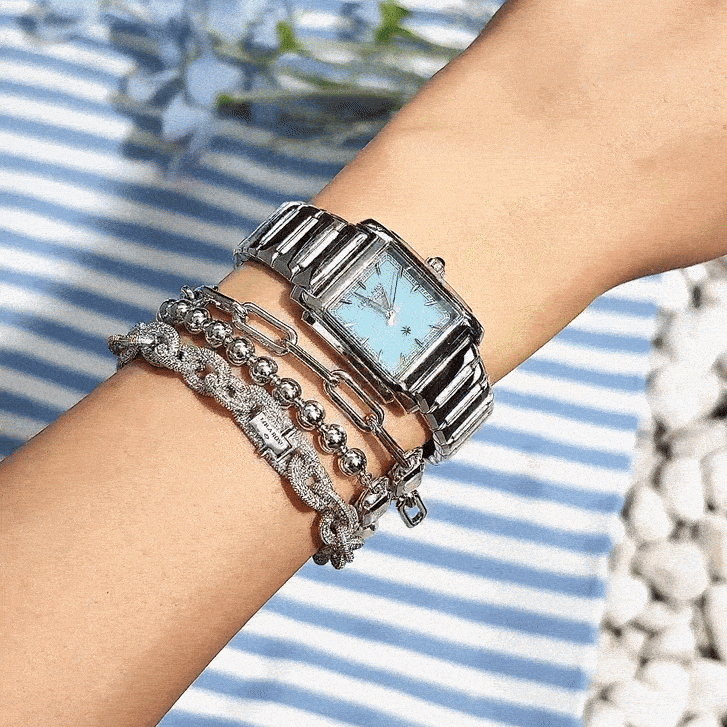 Urban Blue Quartzite Jade Watch & Bracelet Gift Set (3-Piece)