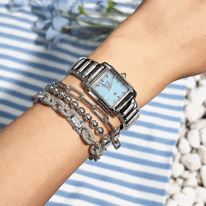 Urban Blue Quartzite Jade Watch & Bracelet Gift Set (3-Piece)